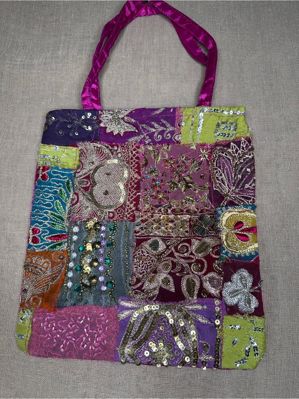 VTG Bohemian Indian Sari Patchwork Mini Tote Bag